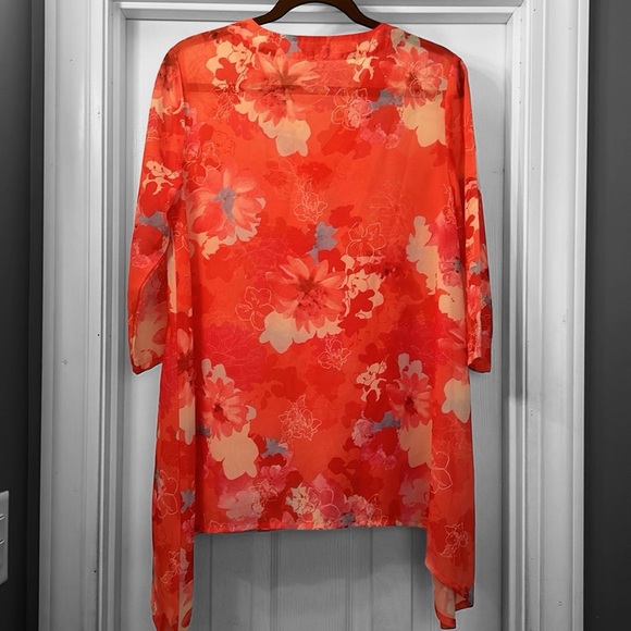 indigo soul Sheer Shark-bite Tunic Floral Blouse - Picture 3 of 7